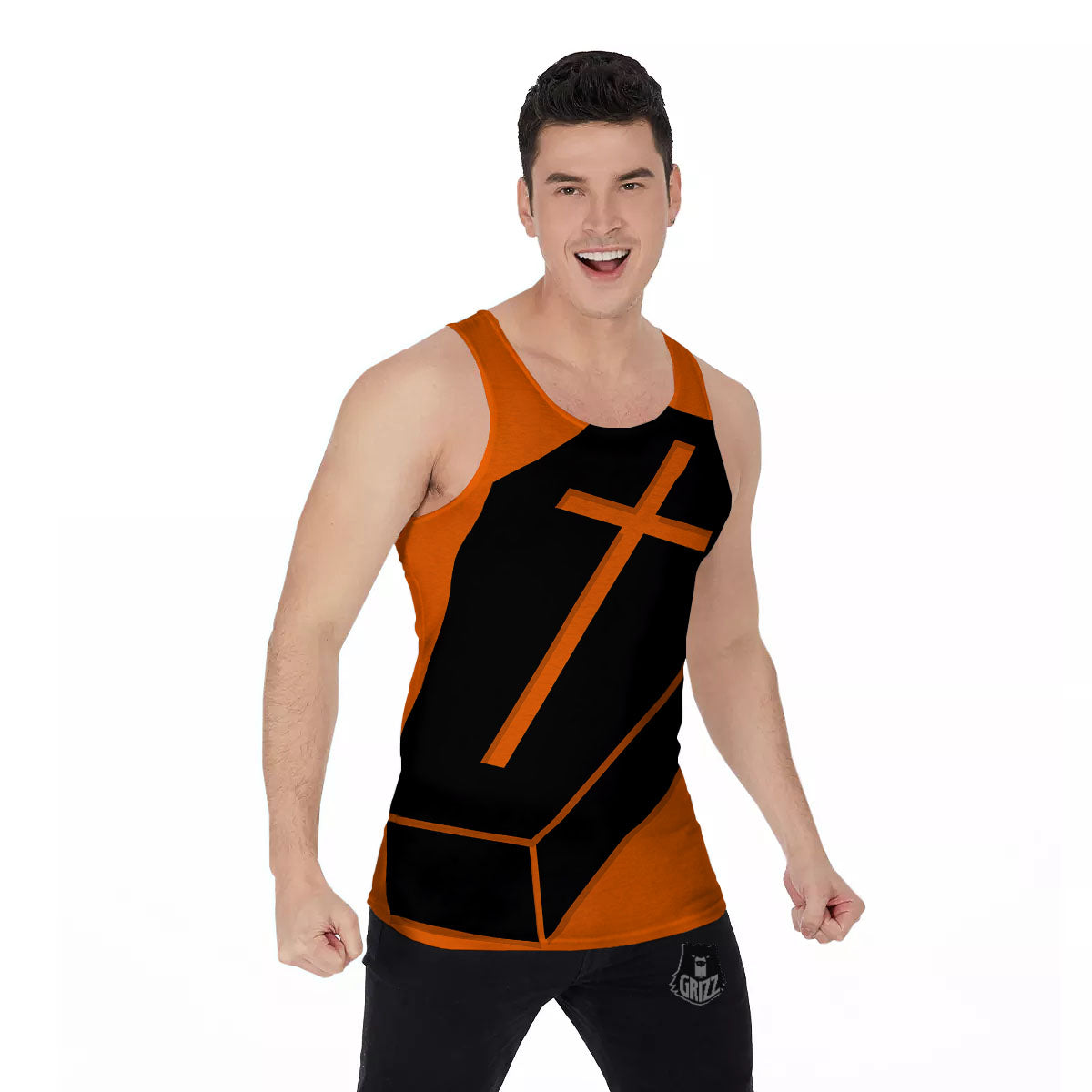 Coffin Halloween Vampire Print Men's Tank Top-grizzshop