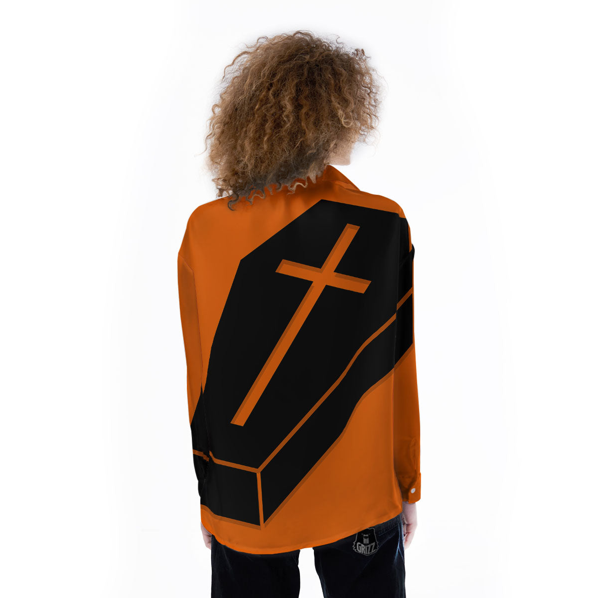 Coffin Halloween Vampire Print Women's Long Sleeve Shirts-grizzshop