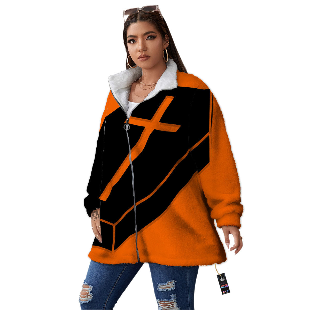 Coffin Halloween Vampire Print Women's Sherpa Jacket-grizzshop