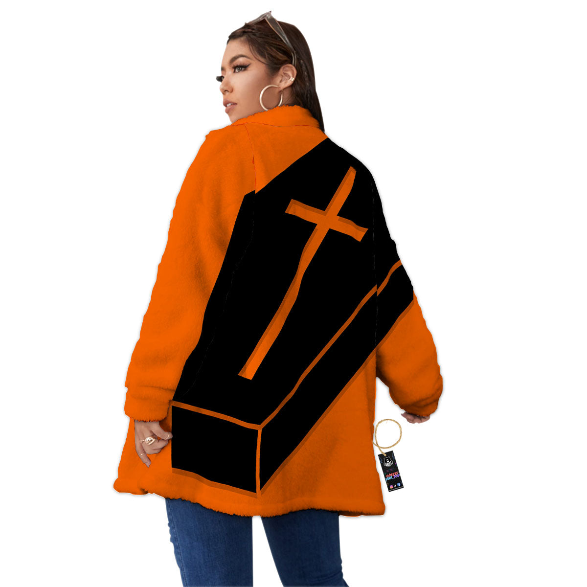 Coffin Halloween Vampire Print Women's Sherpa Jacket-grizzshop