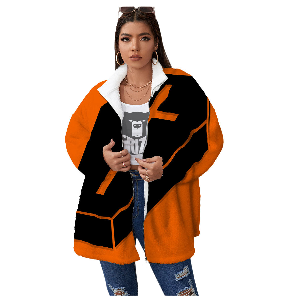 Coffin Halloween Vampire Print Women's Sherpa Jacket-grizzshop