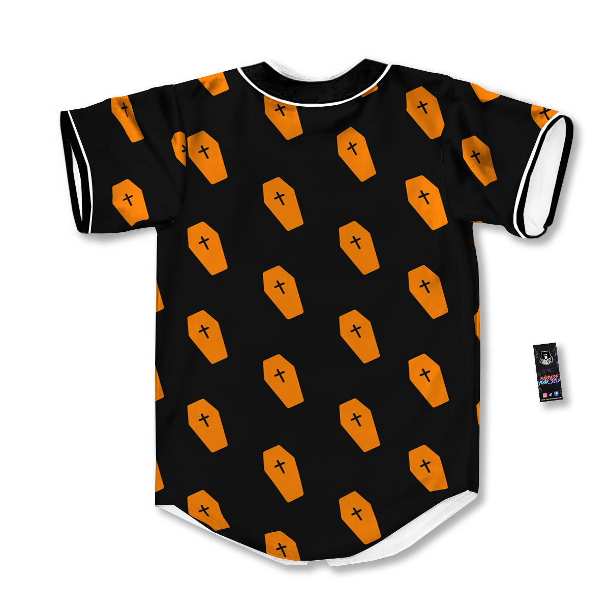 Coffin Orange Halloween Print Pattern Baseball Jersey-grizzshop