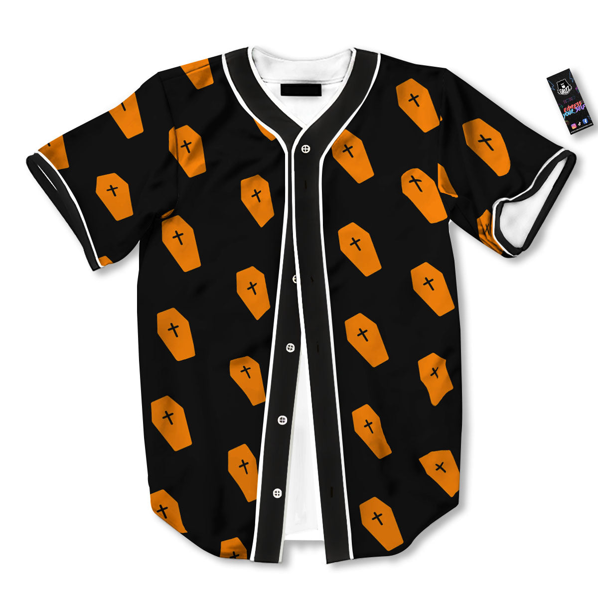 Coffin Orange Halloween Print Pattern Baseball Jersey-grizzshop