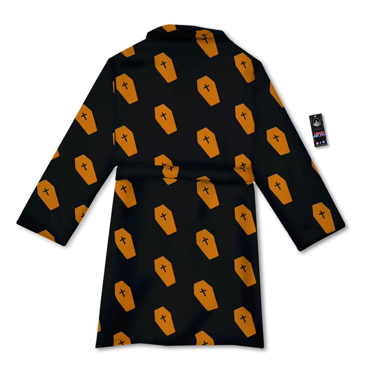 Coffin Orange Halloween Print Pattern Bathrobe-grizzshop