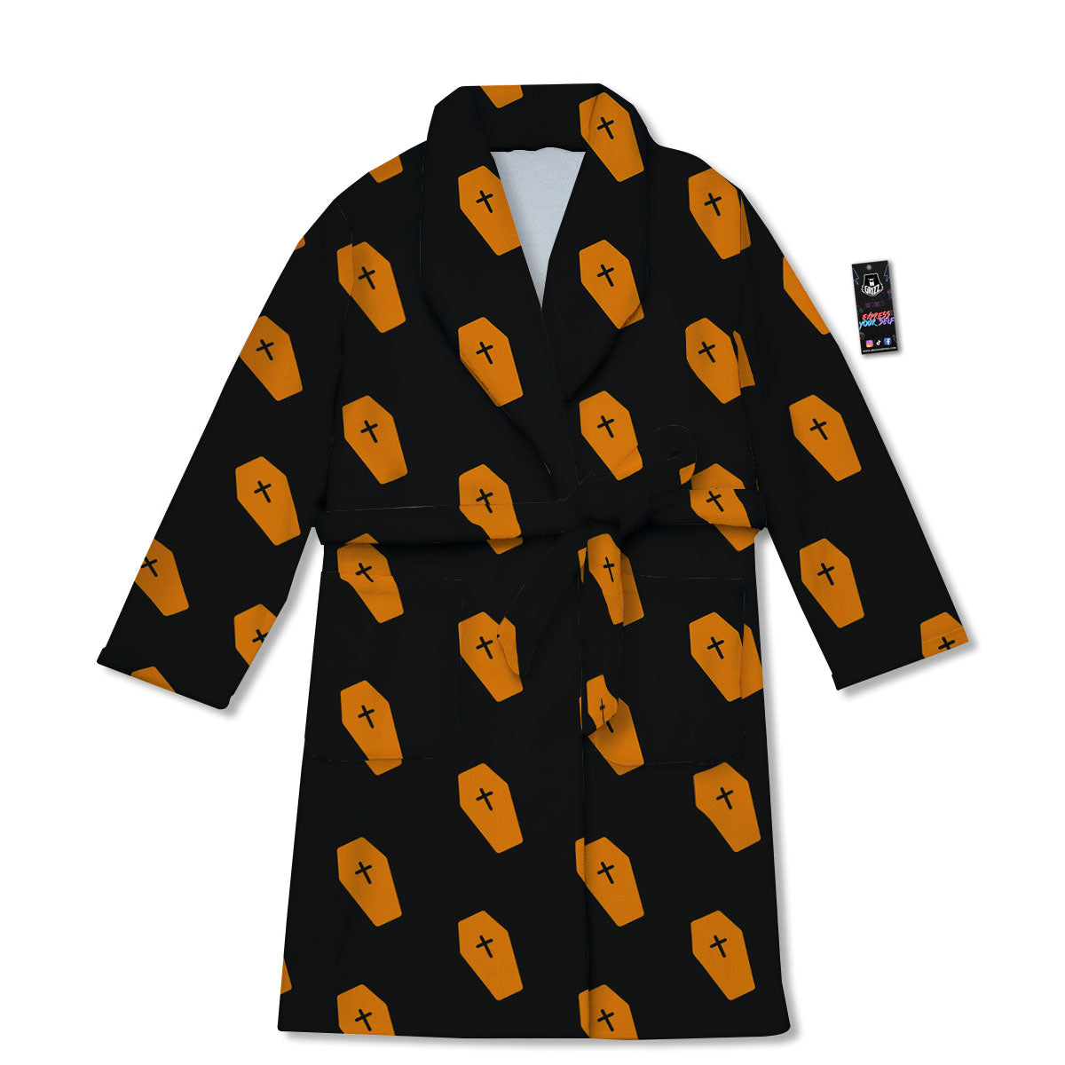 Coffin Orange Halloween Print Pattern Bathrobe-grizzshop