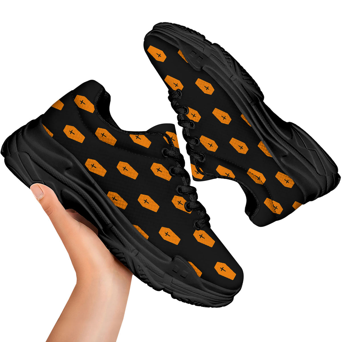 Coffin Orange Halloween Print Pattern Black Chunky Shoes-grizzshop