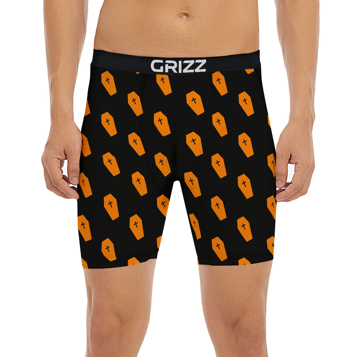 Coffin Orange Halloween Print Pattern Boxer Briefs-grizzshop