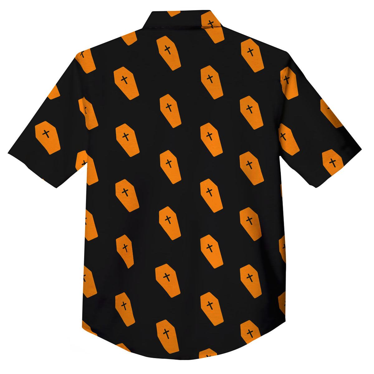 Coffin Orange Halloween Print Pattern Button Up Shirt-grizzshop