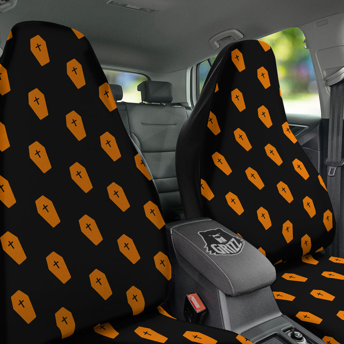 Coffin Orange Halloween Print Pattern Car Seat Covers-grizzshop