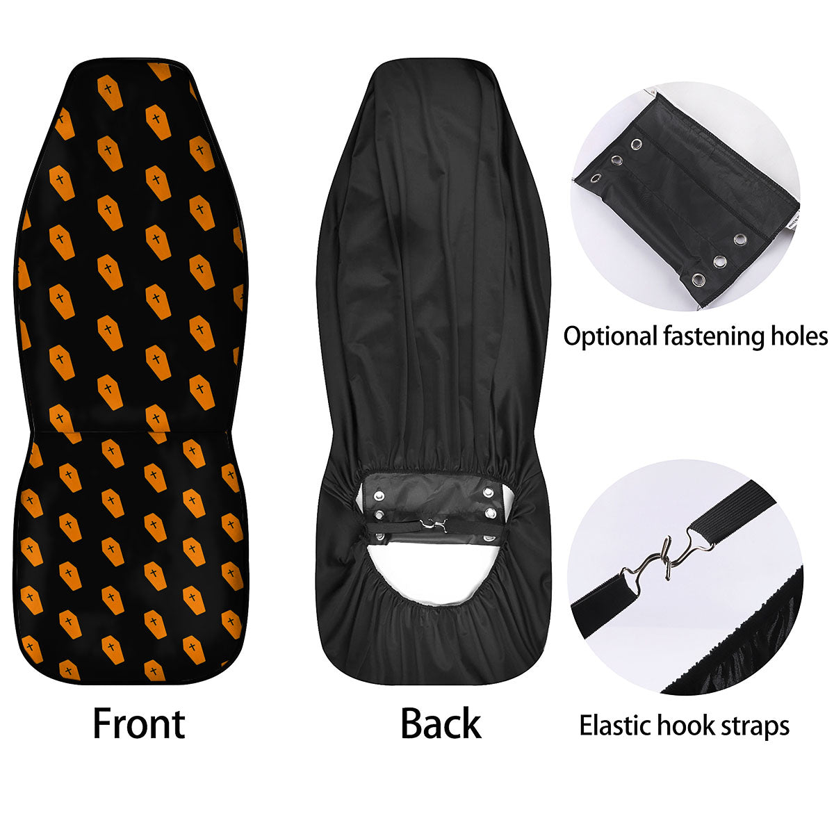 Coffin Orange Halloween Print Pattern Car Seat Covers-grizzshop
