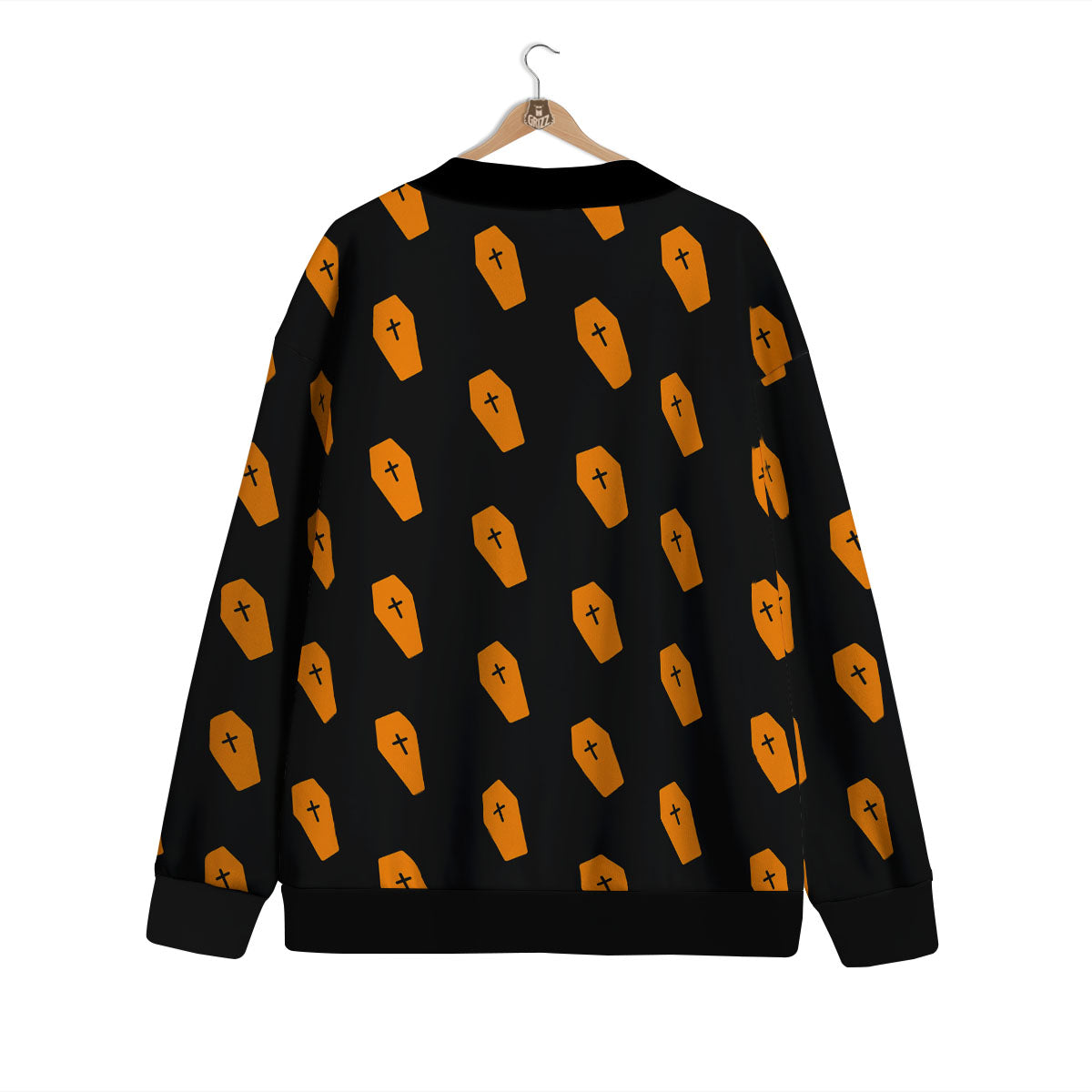 Coffin Orange Halloween Print Pattern Cardigan-grizzshop