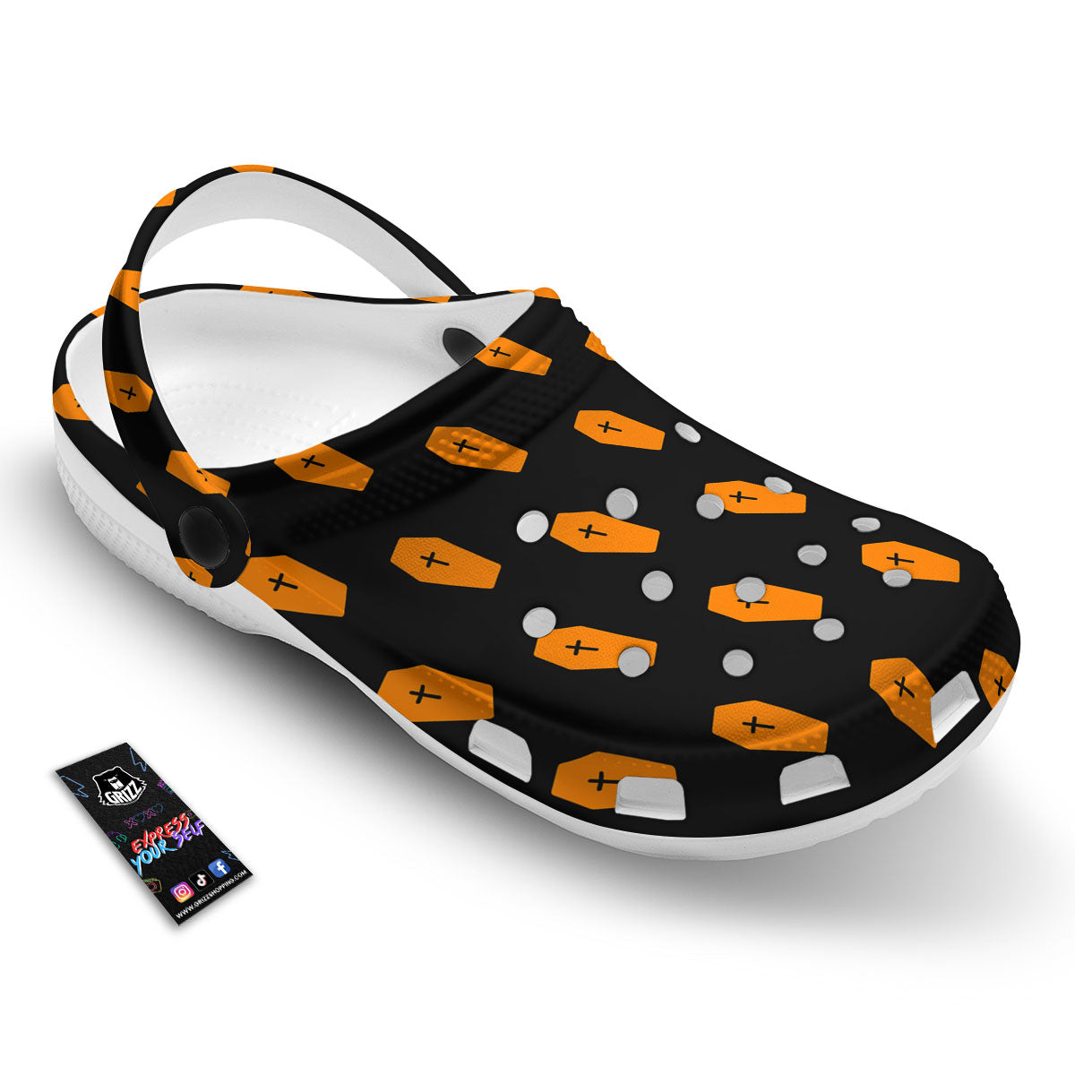 Coffin Orange Halloween Print Pattern Clog-grizzshop