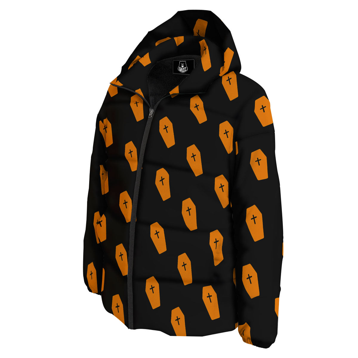 Coffin Orange Halloween Print Pattern Down Jacket-grizzshop