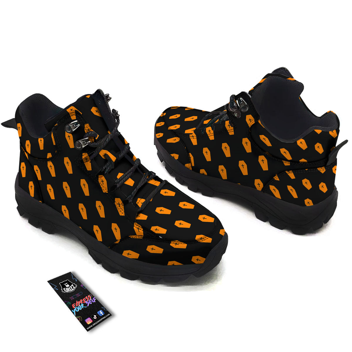 Coffin Orange Halloween Print Pattern Hiking Shoes-grizzshop