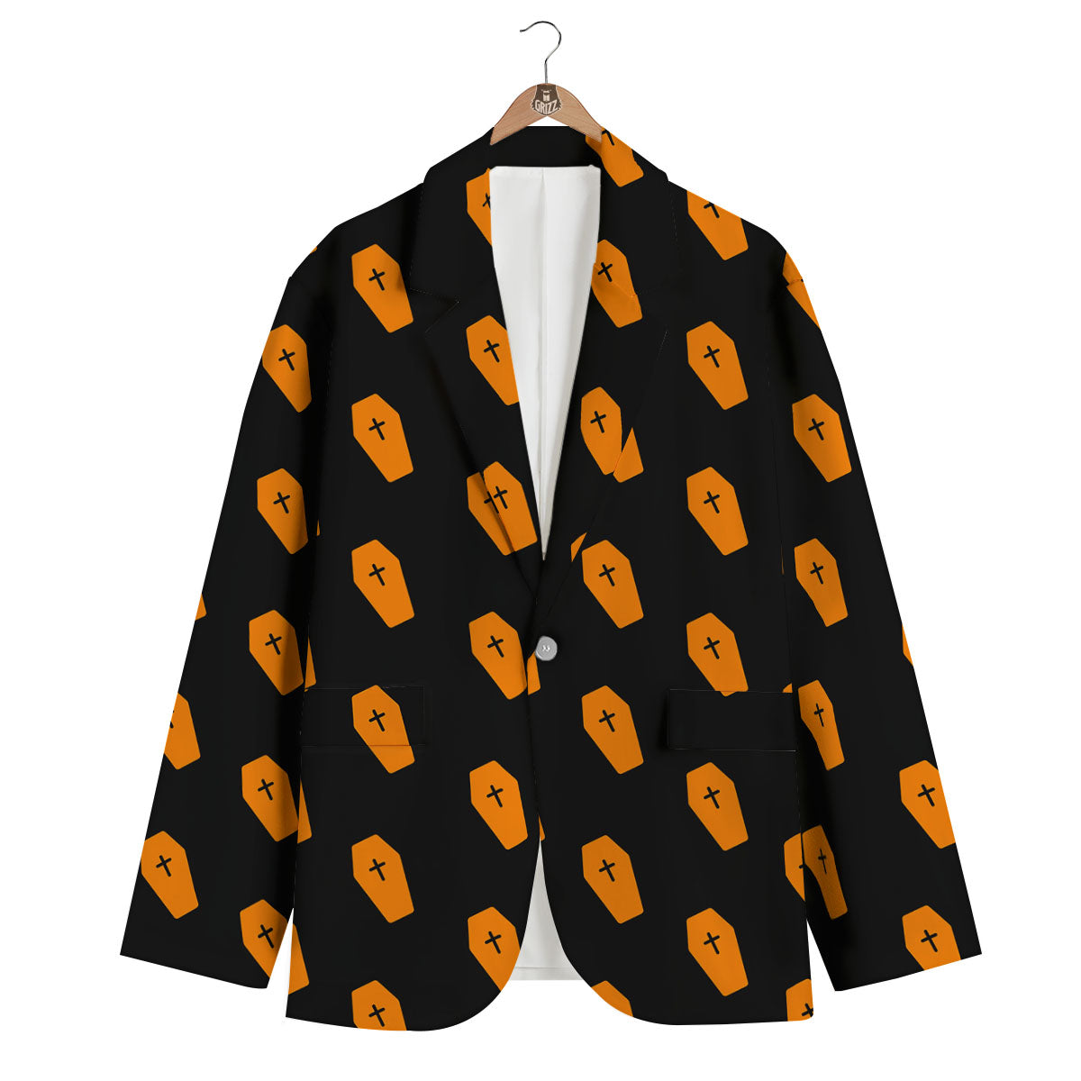 Coffin Orange Halloween Print Pattern Men's Blazer-grizzshop