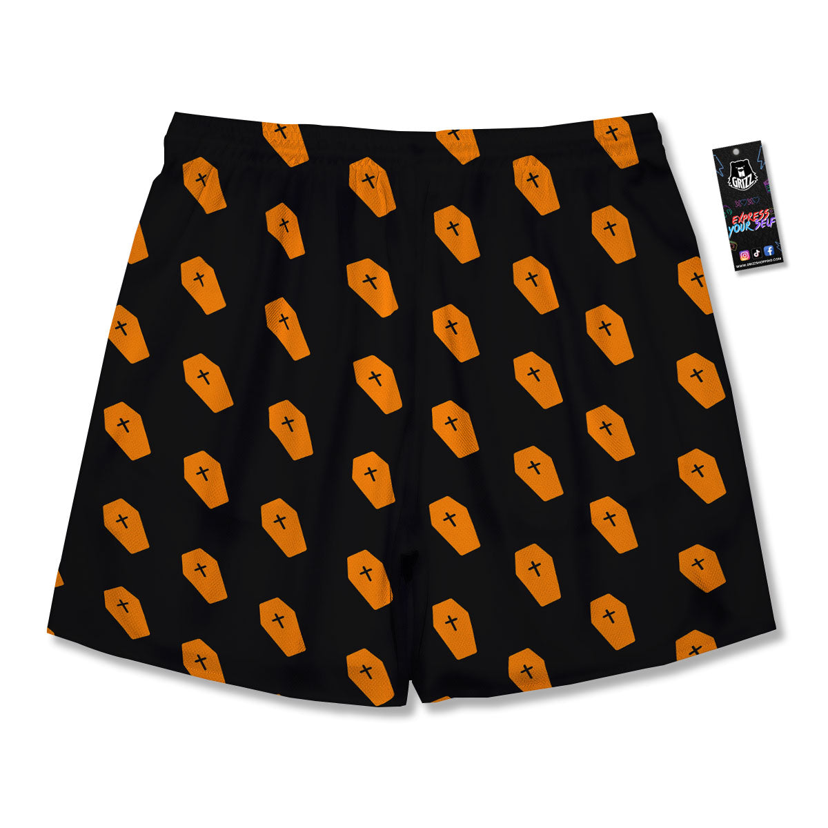 Coffin Orange Halloween Print Pattern Men's Running Shorts-grizzshop