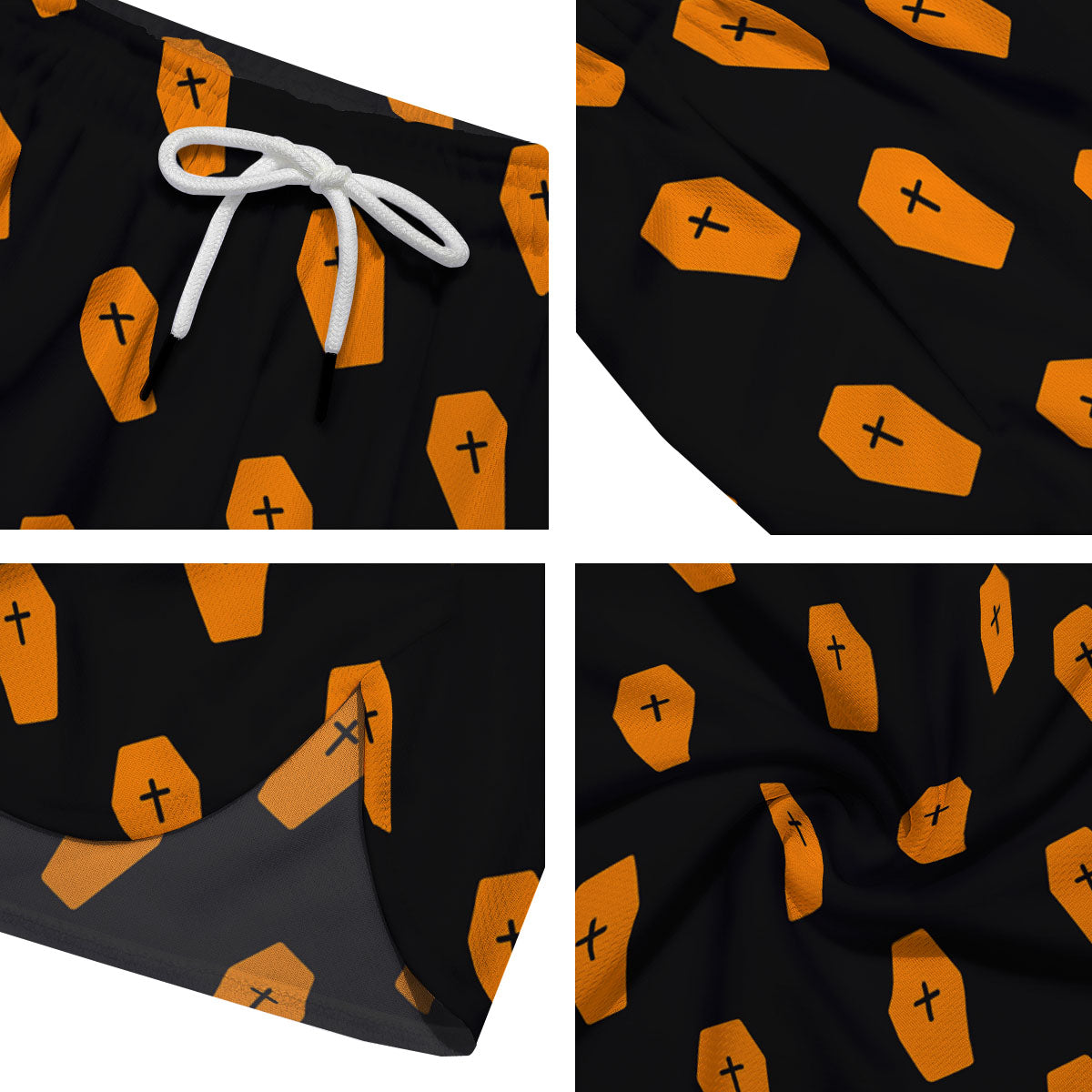 Coffin Orange Halloween Print Pattern Men's Running Shorts-grizzshop