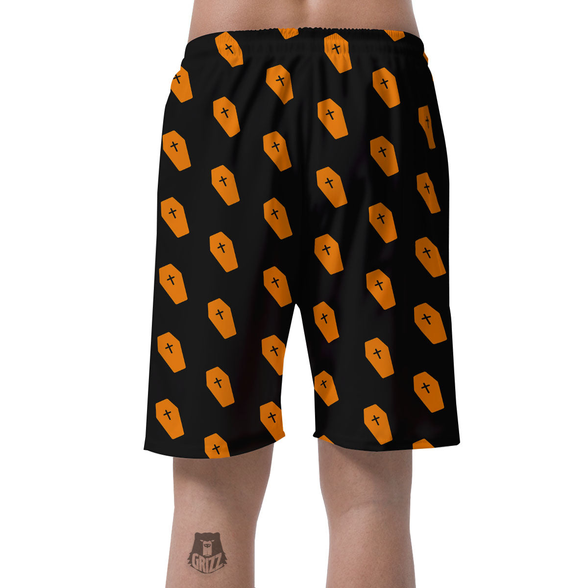 Coffin Orange Halloween Print Pattern Men's Shorts-grizzshop