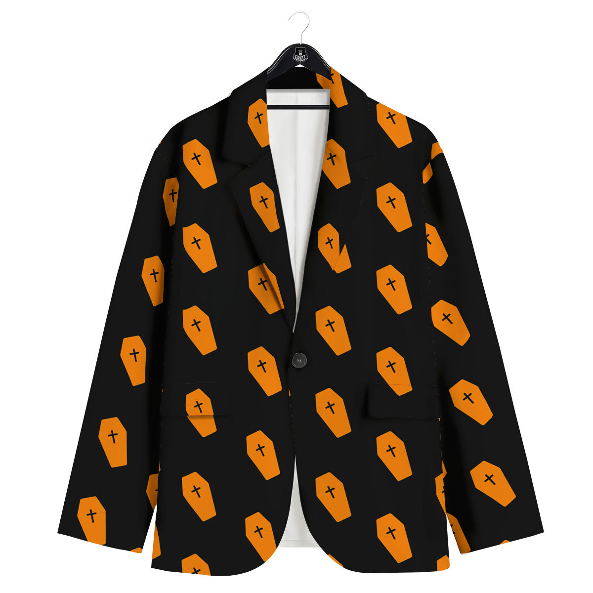 Coffin Orange Halloween Print Pattern Men's Sport Coat-grizzshop