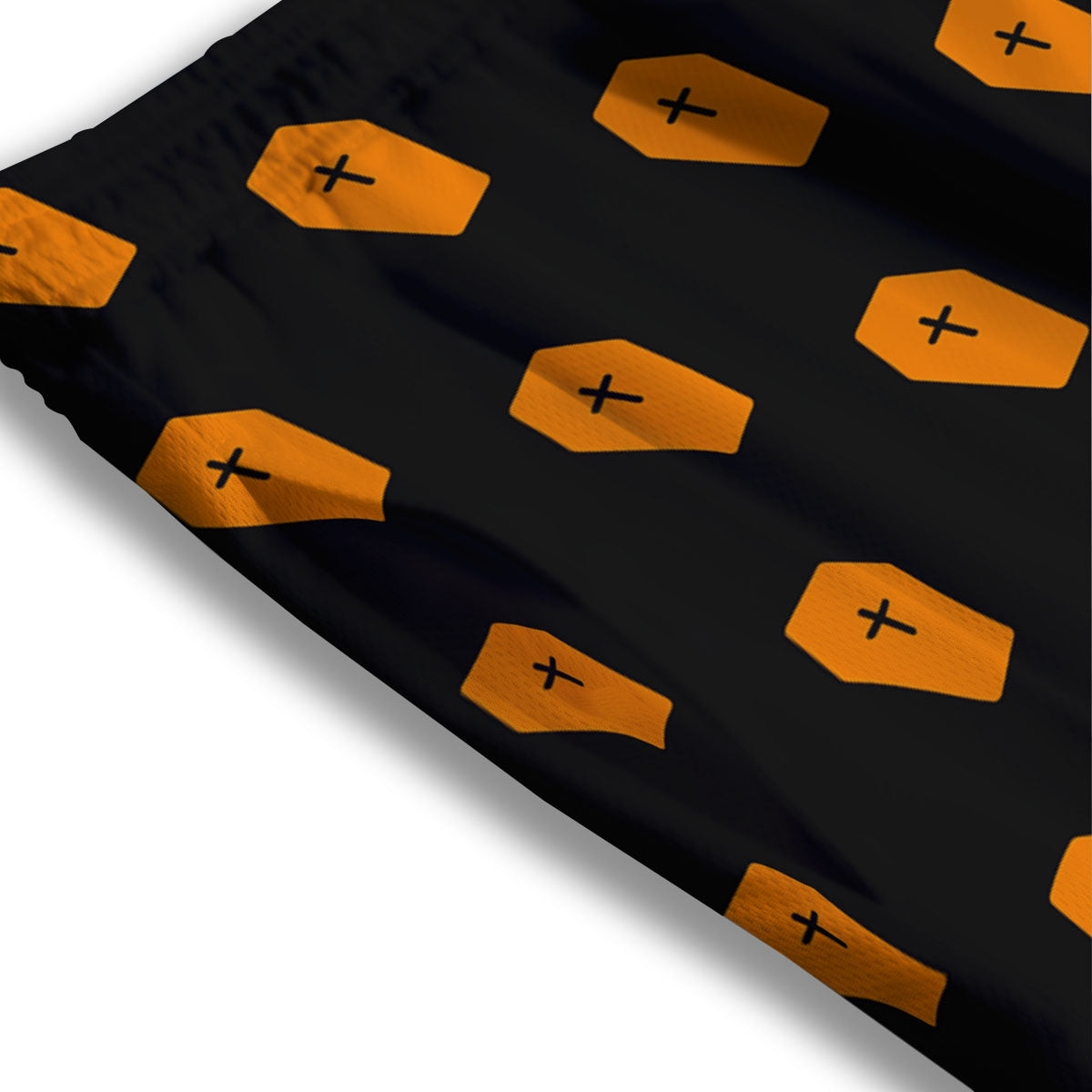 Coffin Orange Halloween Print Pattern Mesh Shorts