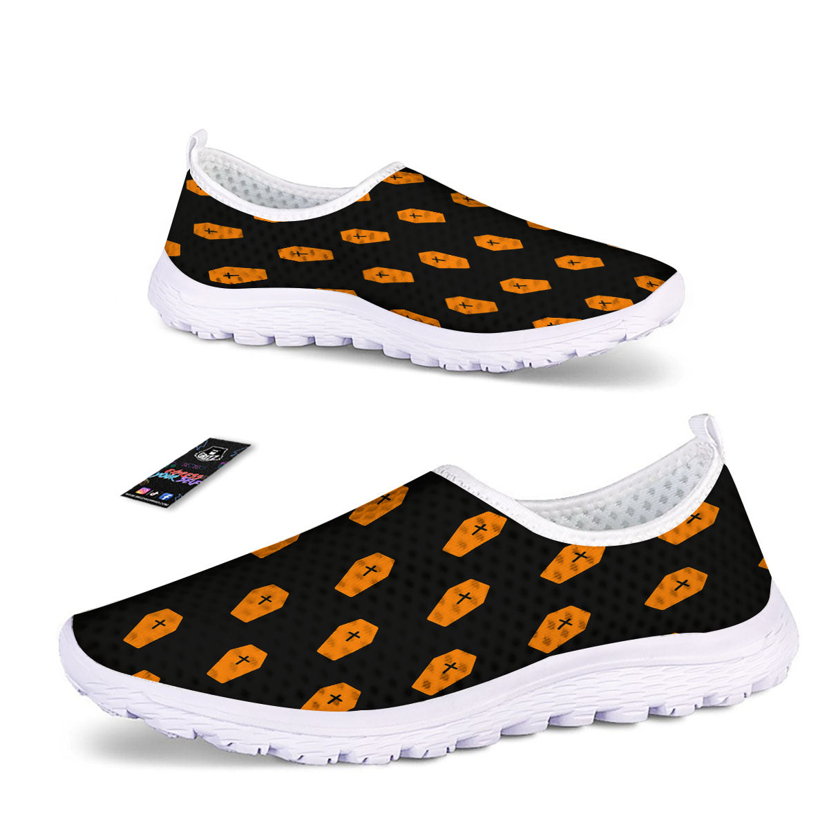 Coffin Orange Halloween Print Pattern Nurse Shoes-grizzshop