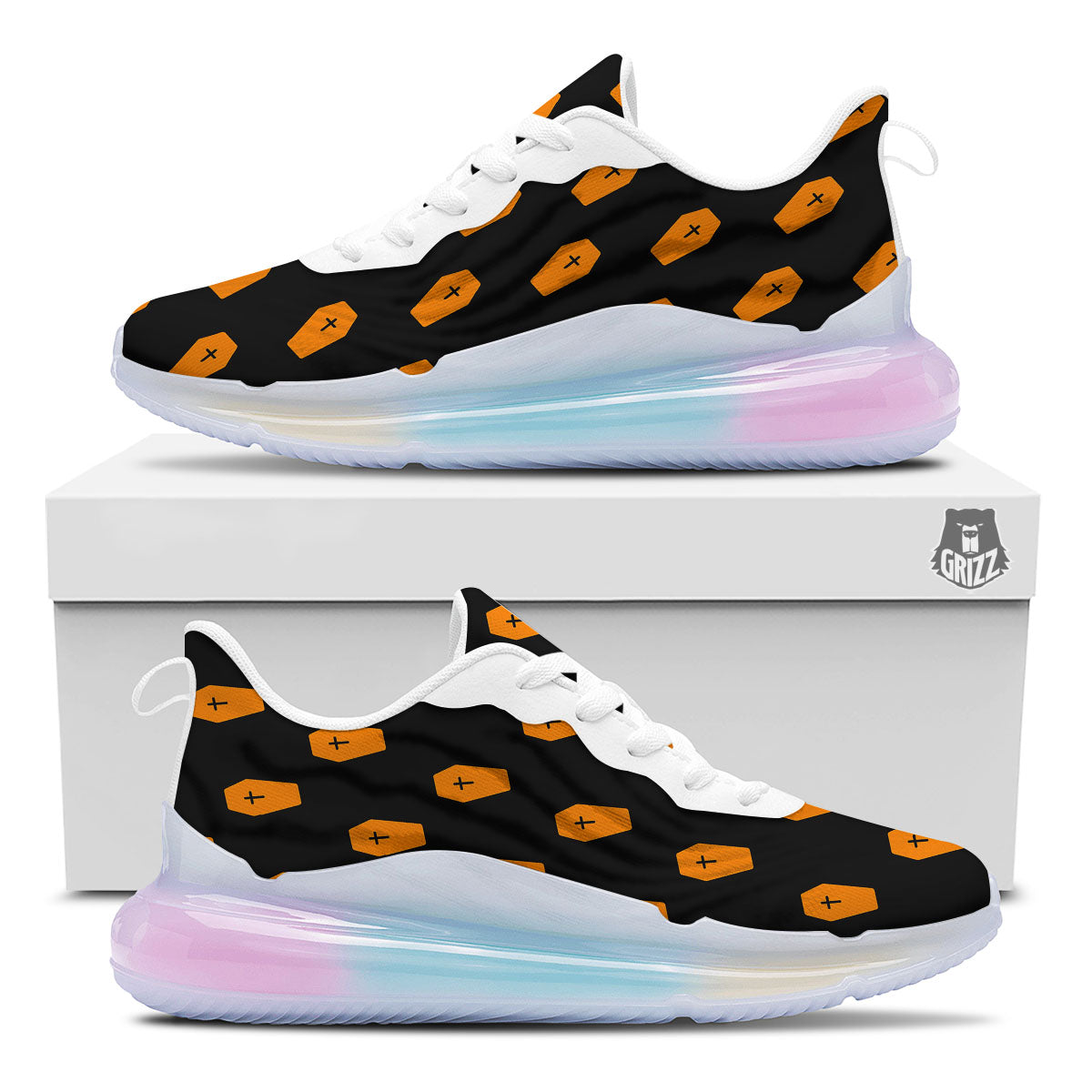 Coffin Orange Halloween Print Pattern Running Sneakers-grizzshop