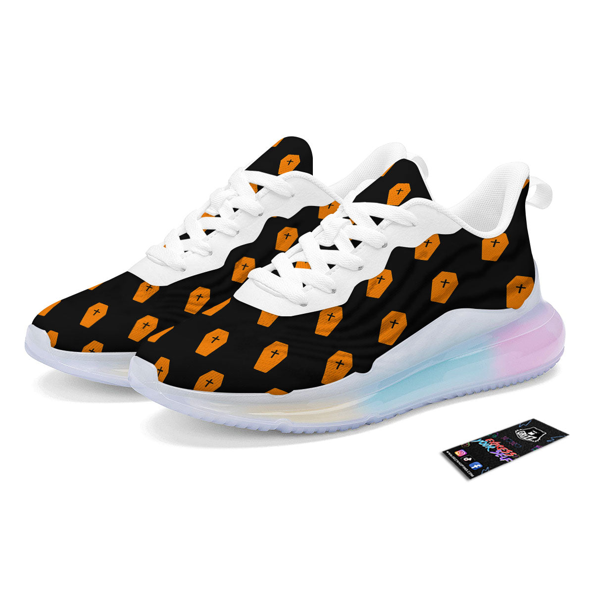 Coffin Orange Halloween Print Pattern Running Sneakers-grizzshop