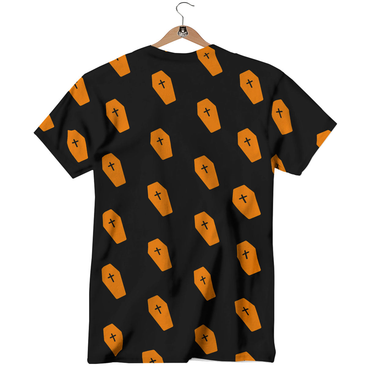 Coffin Orange Halloween Print Pattern T-Shirt-grizzshop