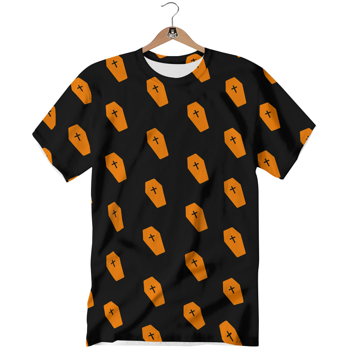 Coffin Orange Halloween Print Pattern T-Shirt-grizzshop
