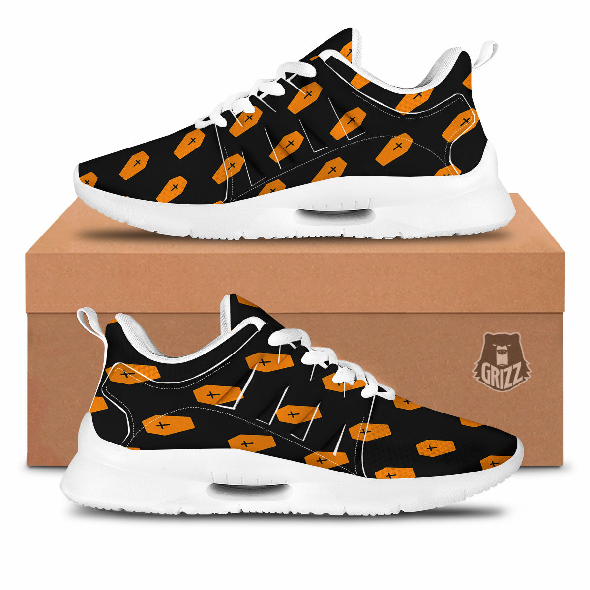 Coffin Orange Halloween Print Pattern Tennis Shoes-grizzshop