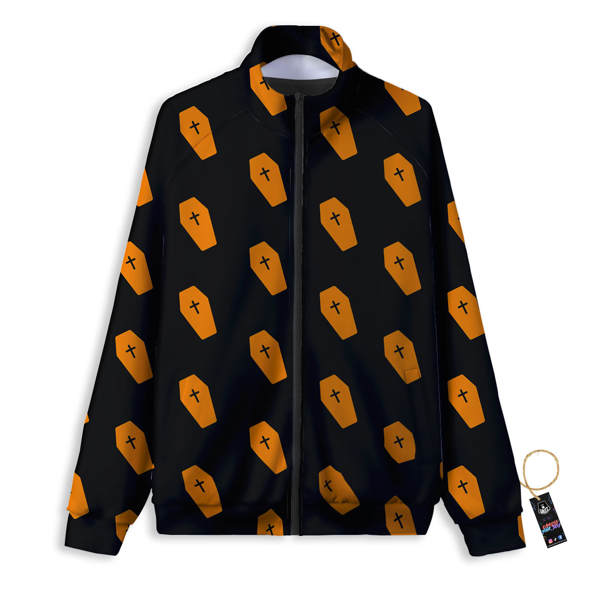Coffin Orange Halloween Print Pattern Track Jacket-grizzshop