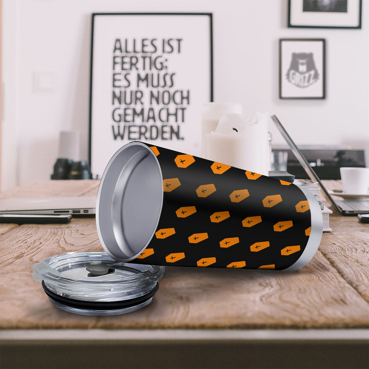 Coffin Orange Halloween Print Pattern Tumbler-grizzshop