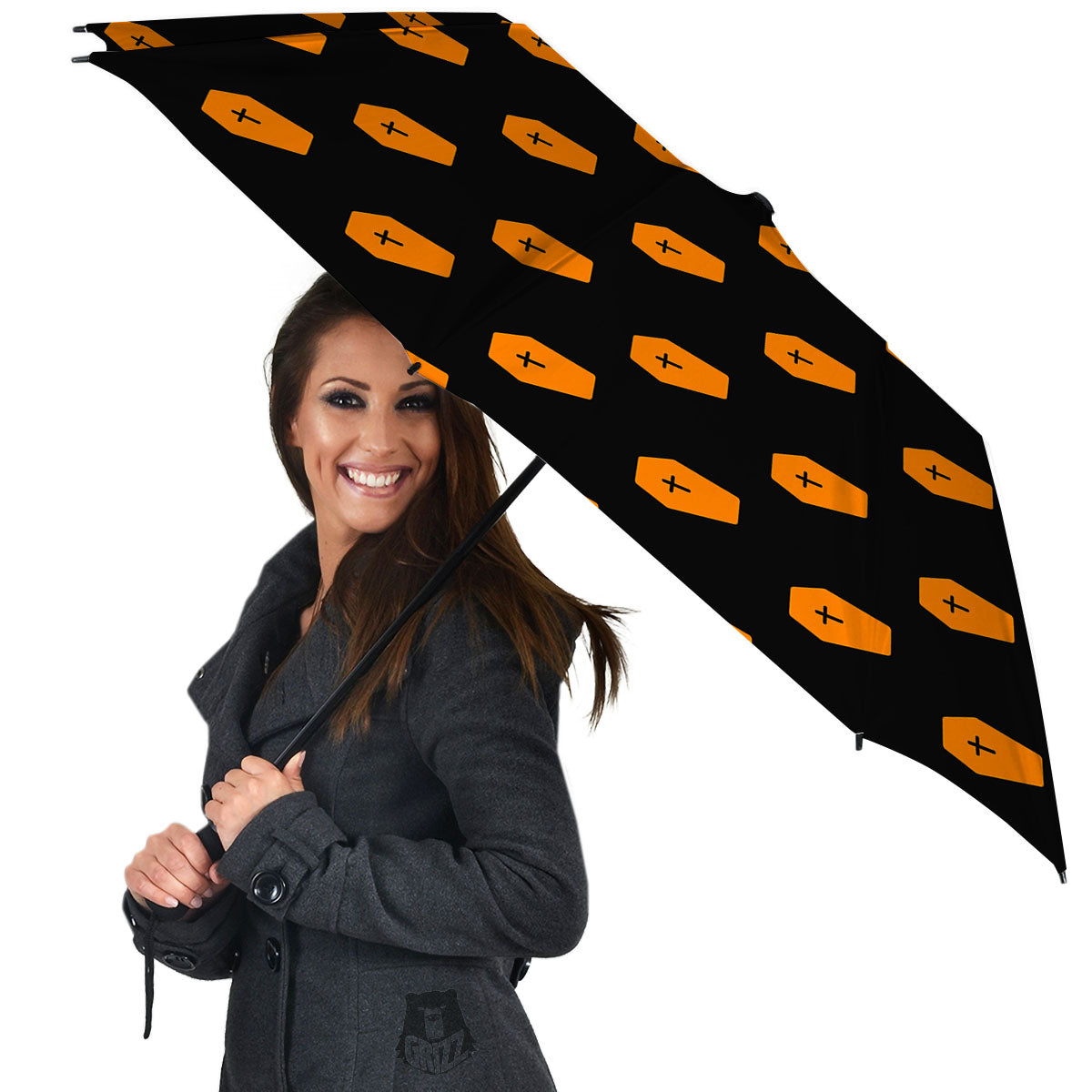Coffin Orange Halloween Print Pattern Umbrella-grizzshop