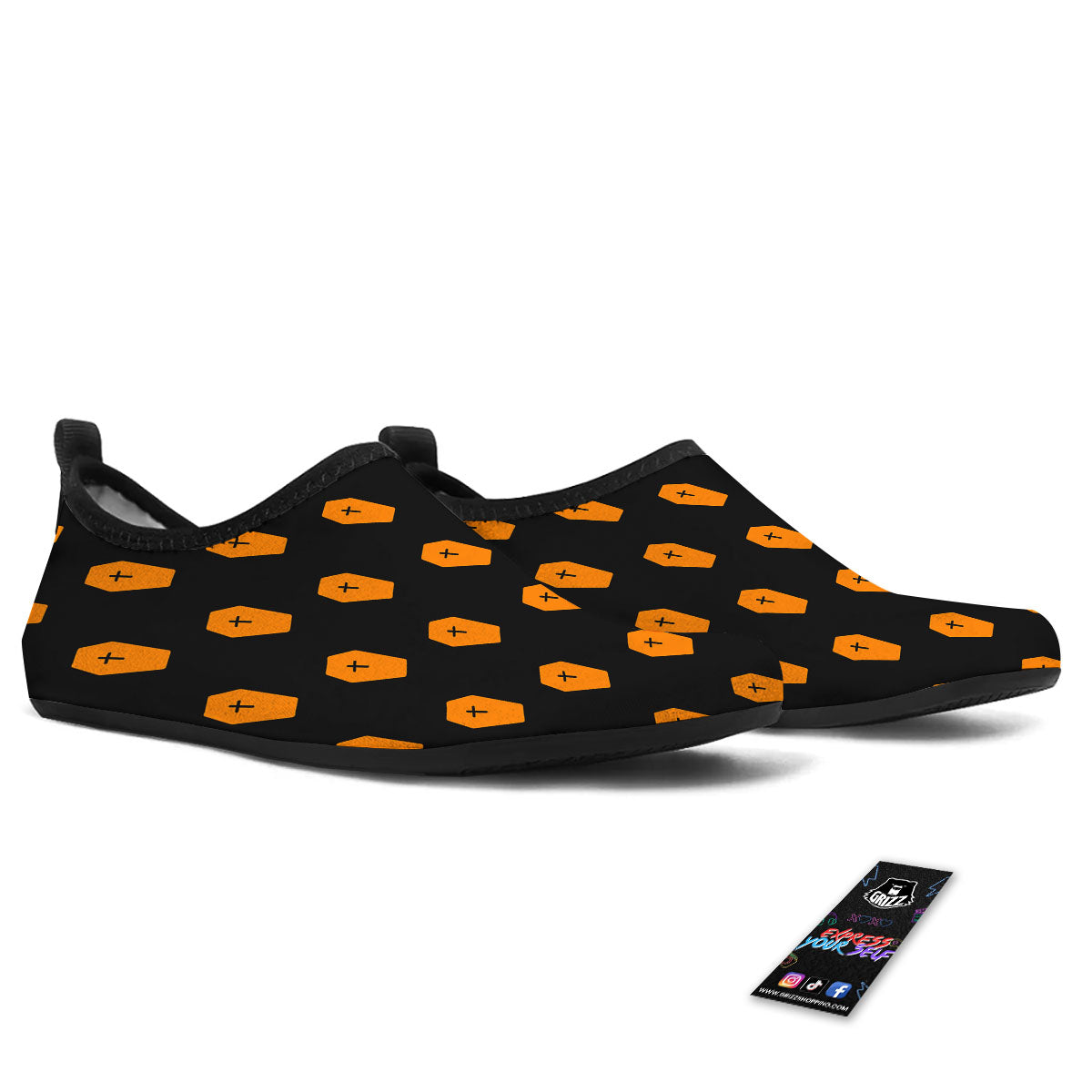 Coffin Orange Halloween Print Pattern Water Shoes-grizzshop
