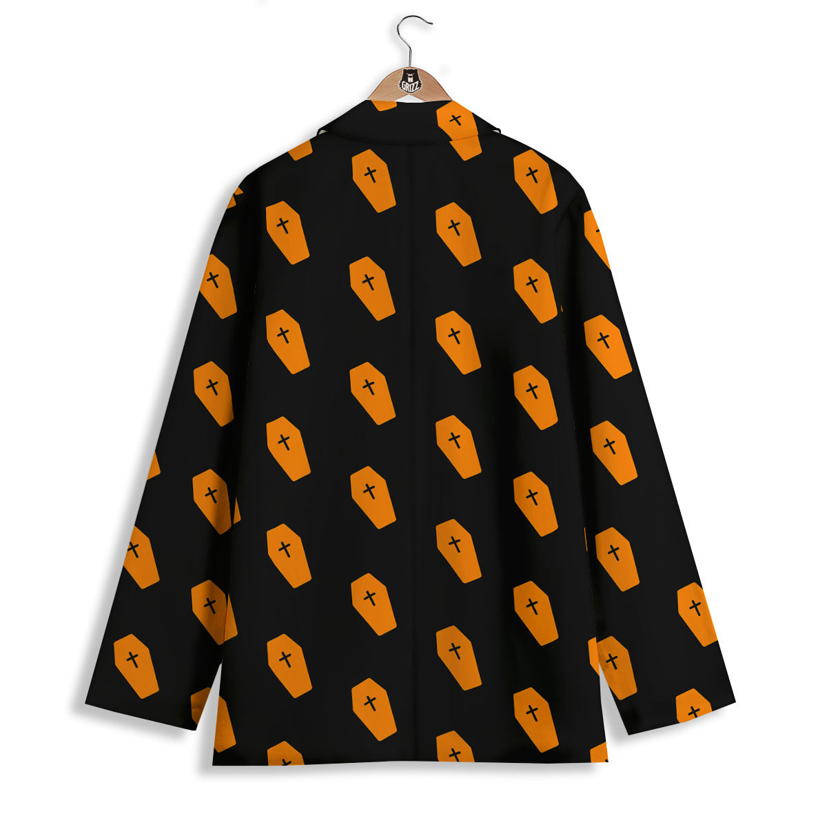 Coffin Orange Halloween Print Pattern Women's Blazer-grizzshop