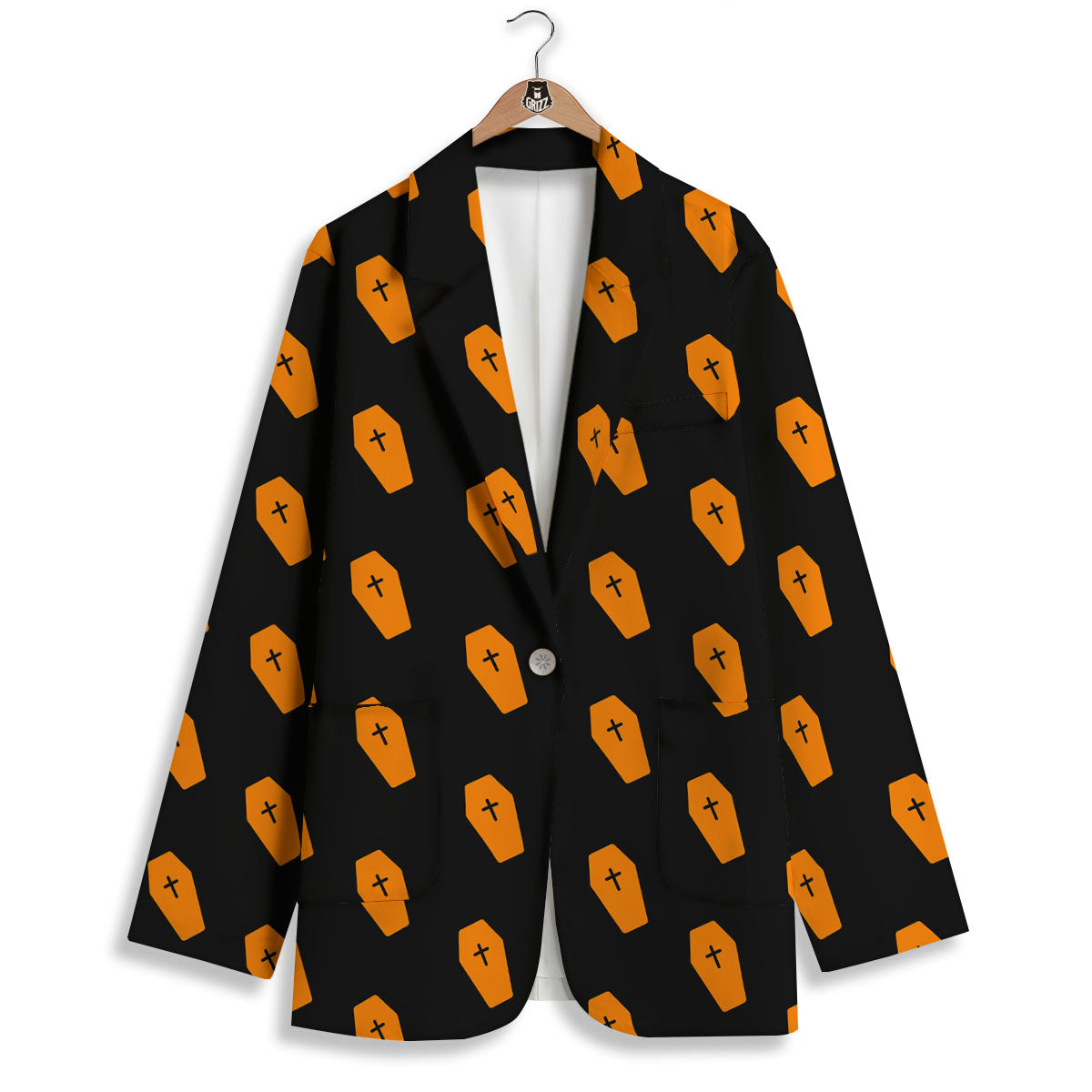 Coffin Orange Halloween Print Pattern Women's Blazer-grizzshop