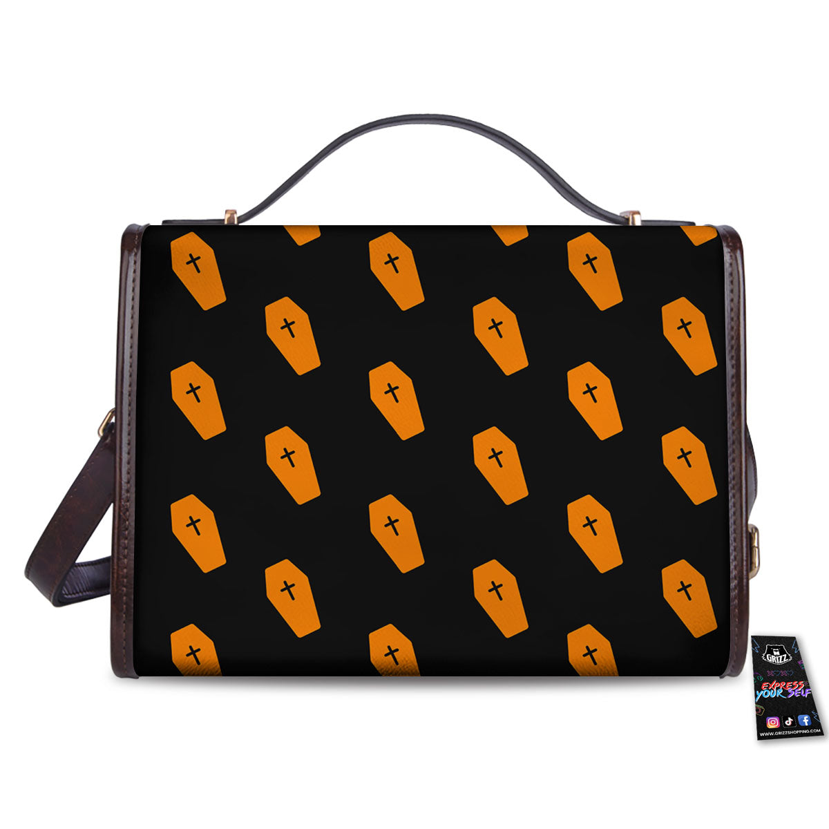 Coffin Orange Halloween Print Pattern Women's Satchel Bag-grizzshop