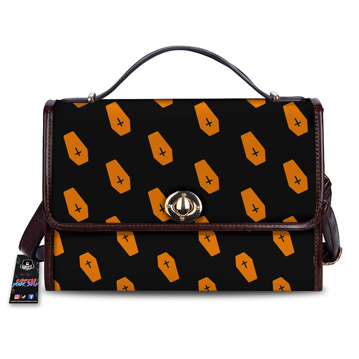 Coffin Orange Halloween Print Pattern Women's Satchel Bag-grizzshop