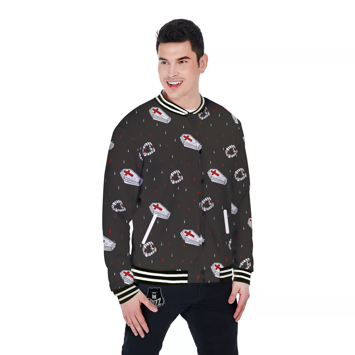 Coffin Vampire Print Pattern Baseball Jacket-grizzshop