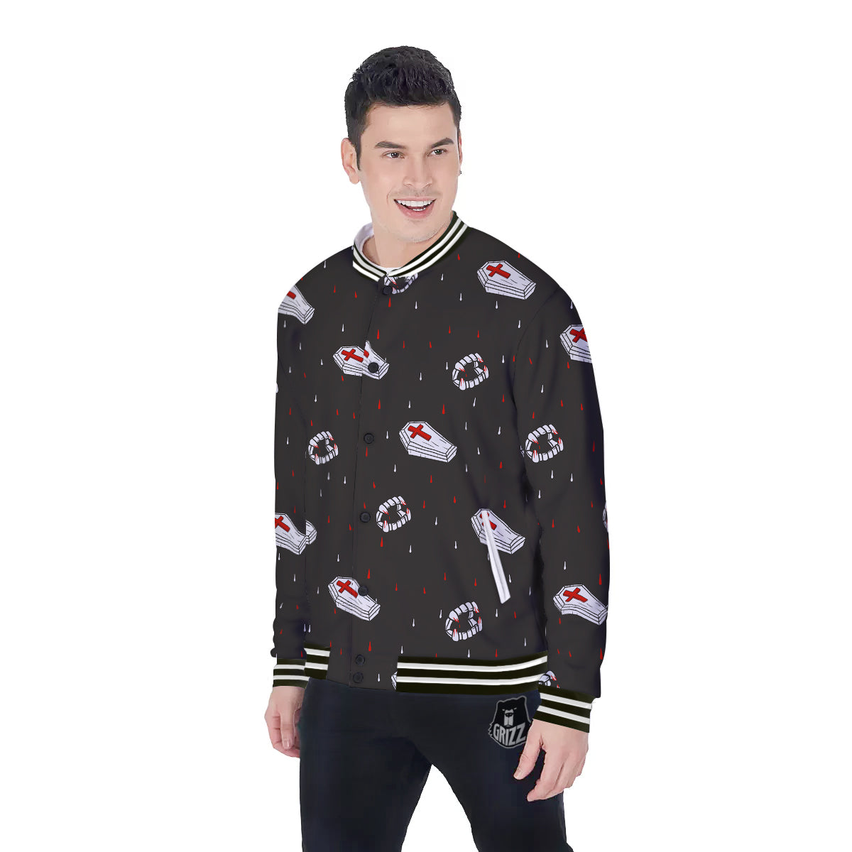 Coffin Vampire Print Pattern Baseball Jacket-grizzshop