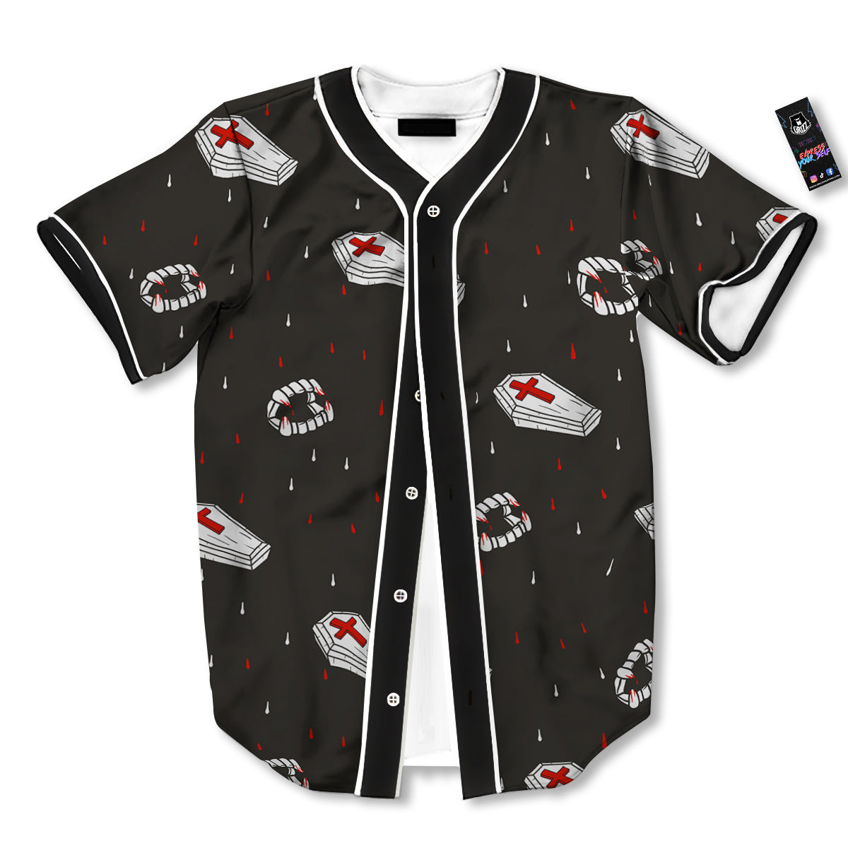 Coffin Vampire Print Pattern Baseball Jersey-grizzshop