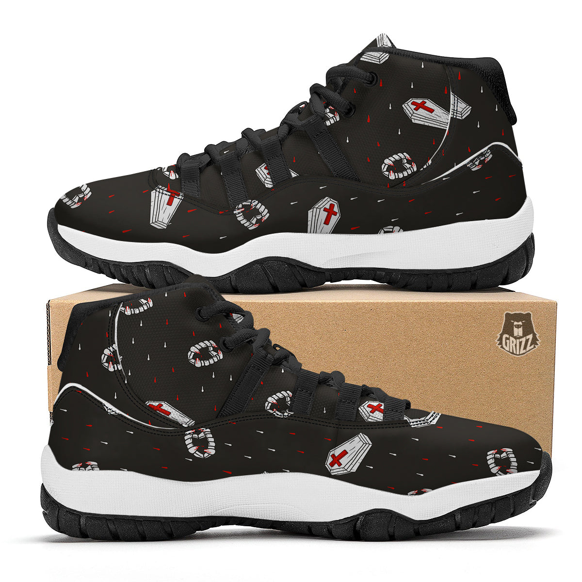 Coffin Vampire Print Pattern Black Bball Shoes-grizzshop