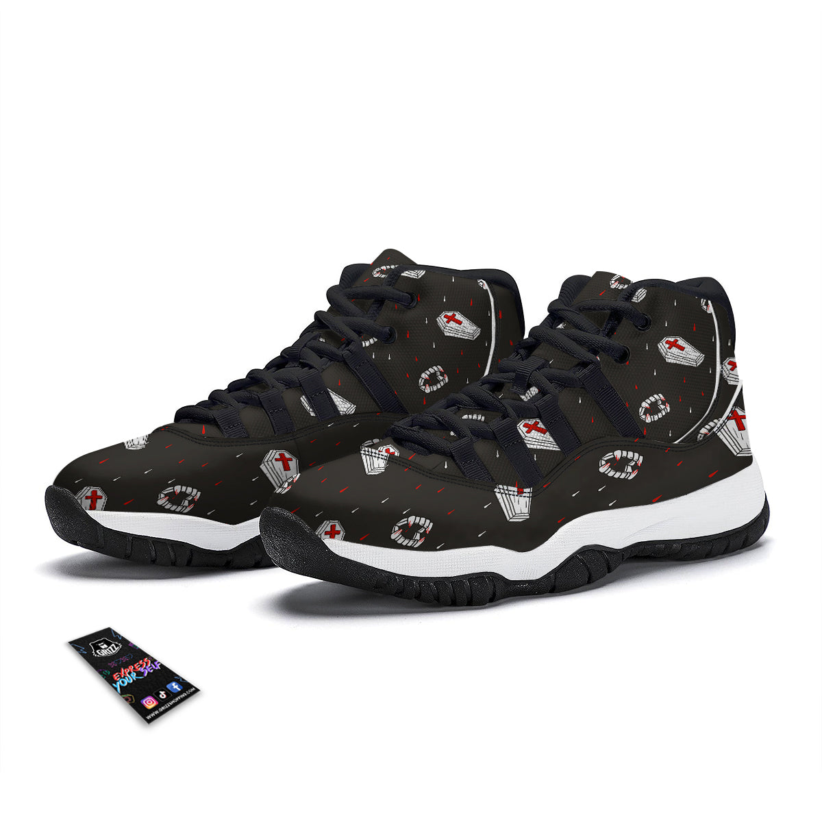 Coffin Vampire Print Pattern Black Bball Shoes-grizzshop