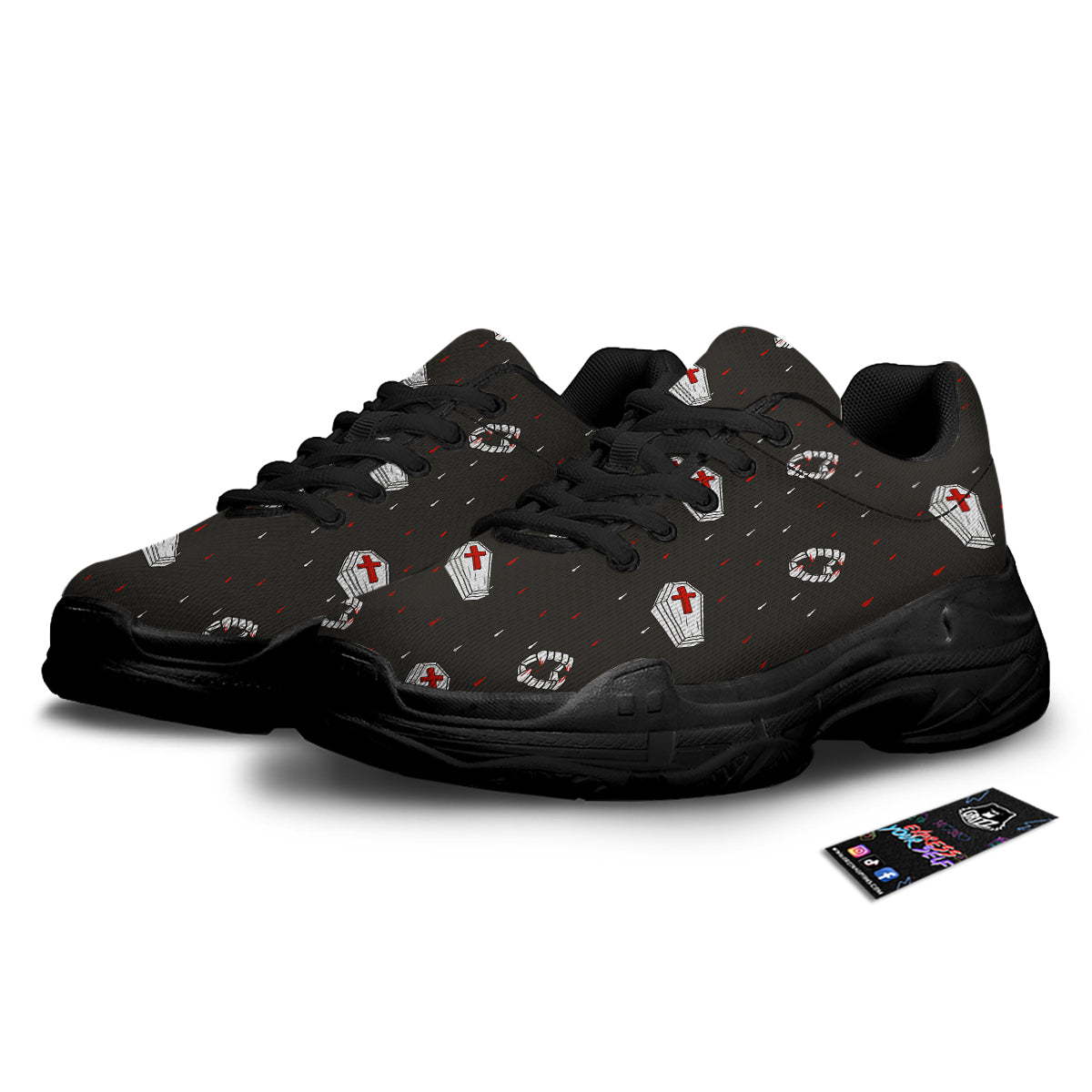 Coffin Vampire Print Pattern Black Chunky Shoes-grizzshop
