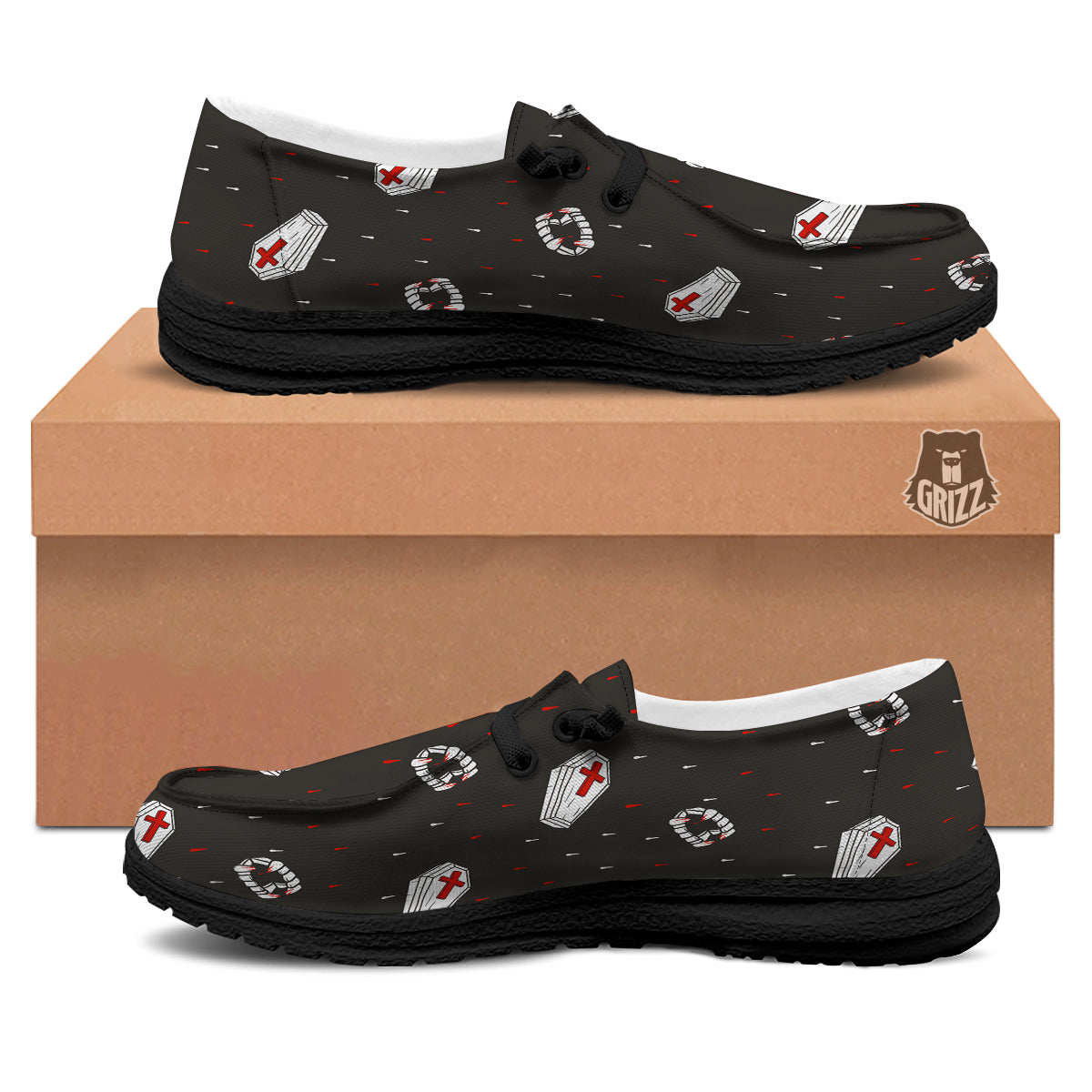 Coffin Vampire Print Pattern Black Loafers-grizzshop