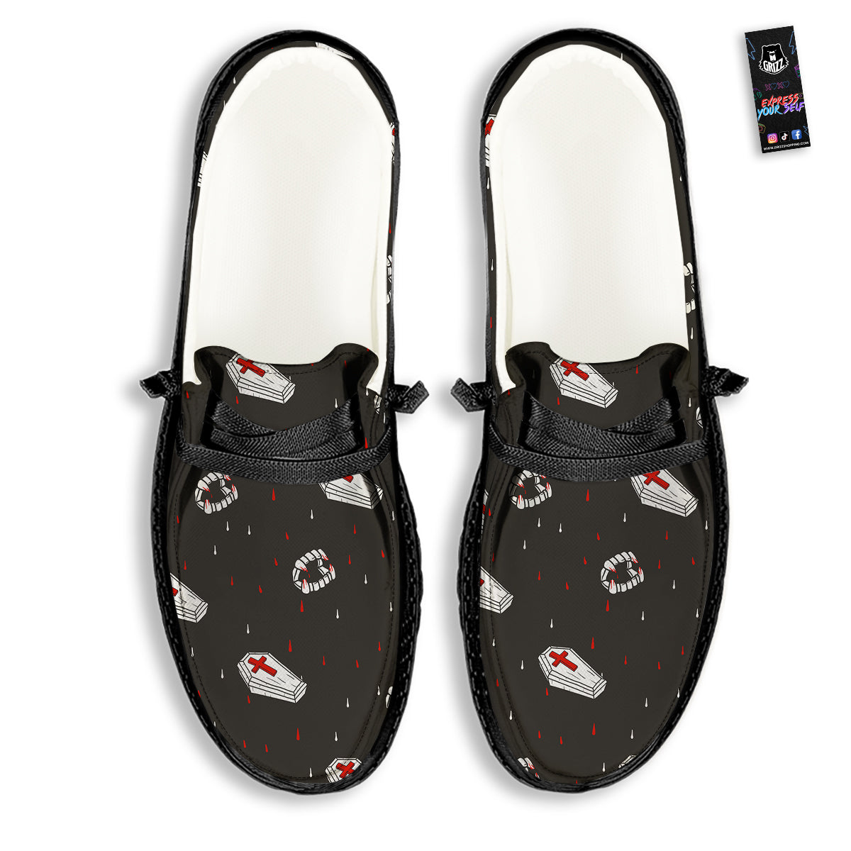 Coffin Vampire Print Pattern Black Loafers-grizzshop