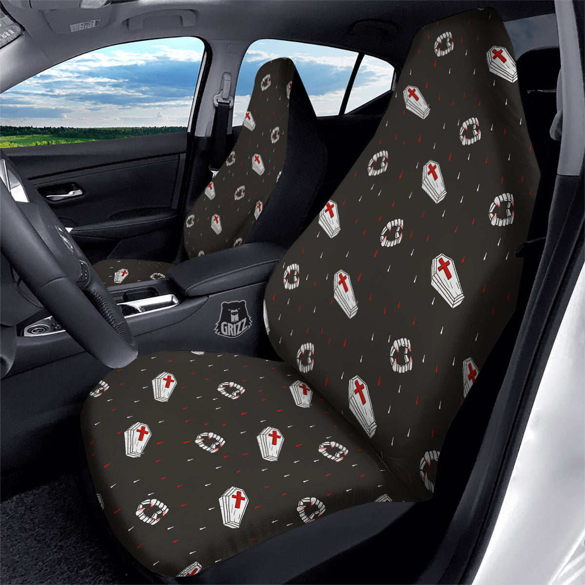 Coffin Vampire Print Pattern Car Seat Covers-grizzshop