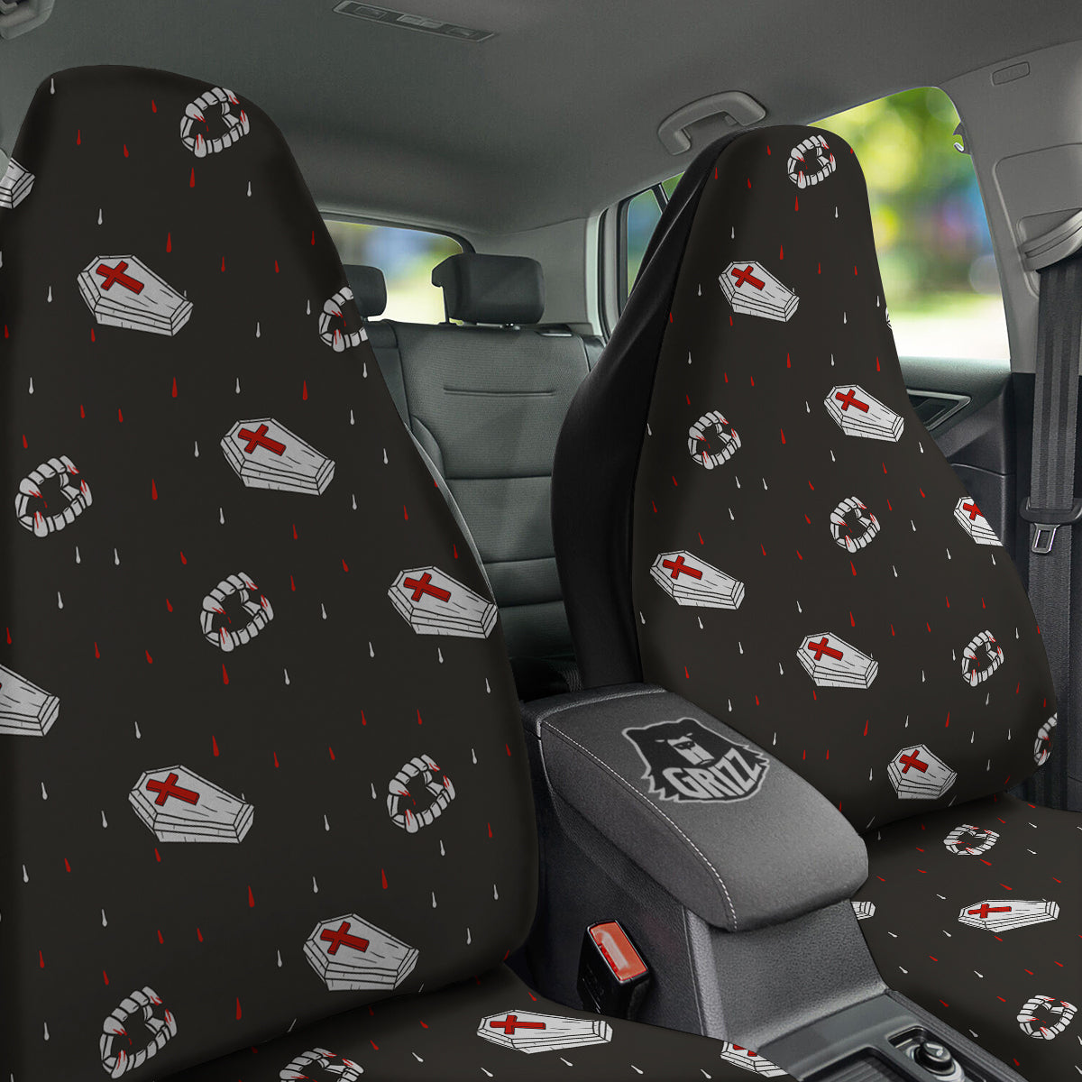 Coffin Vampire Print Pattern Car Seat Covers-grizzshop