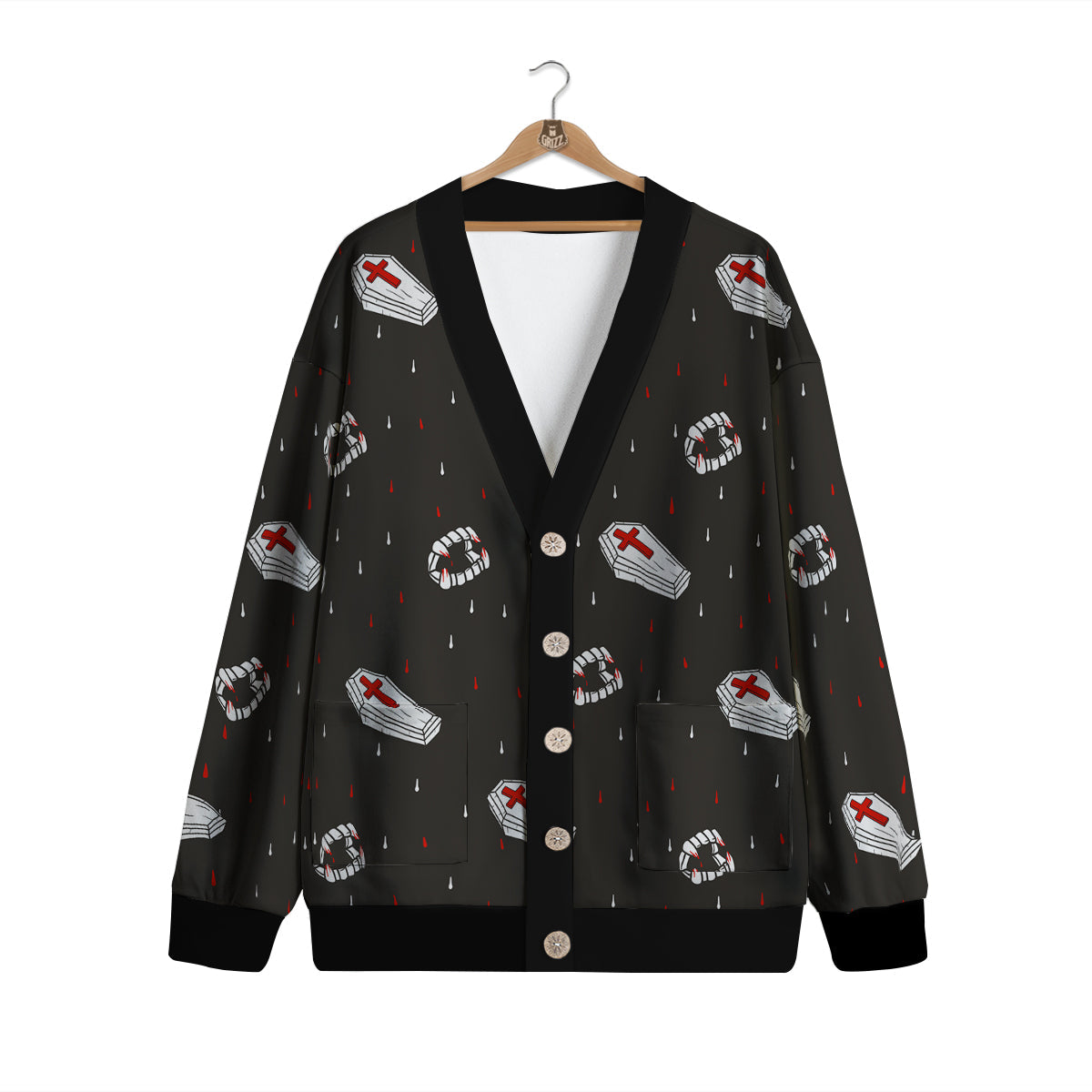 Coffin Vampire Print Pattern Cardigan-grizzshop