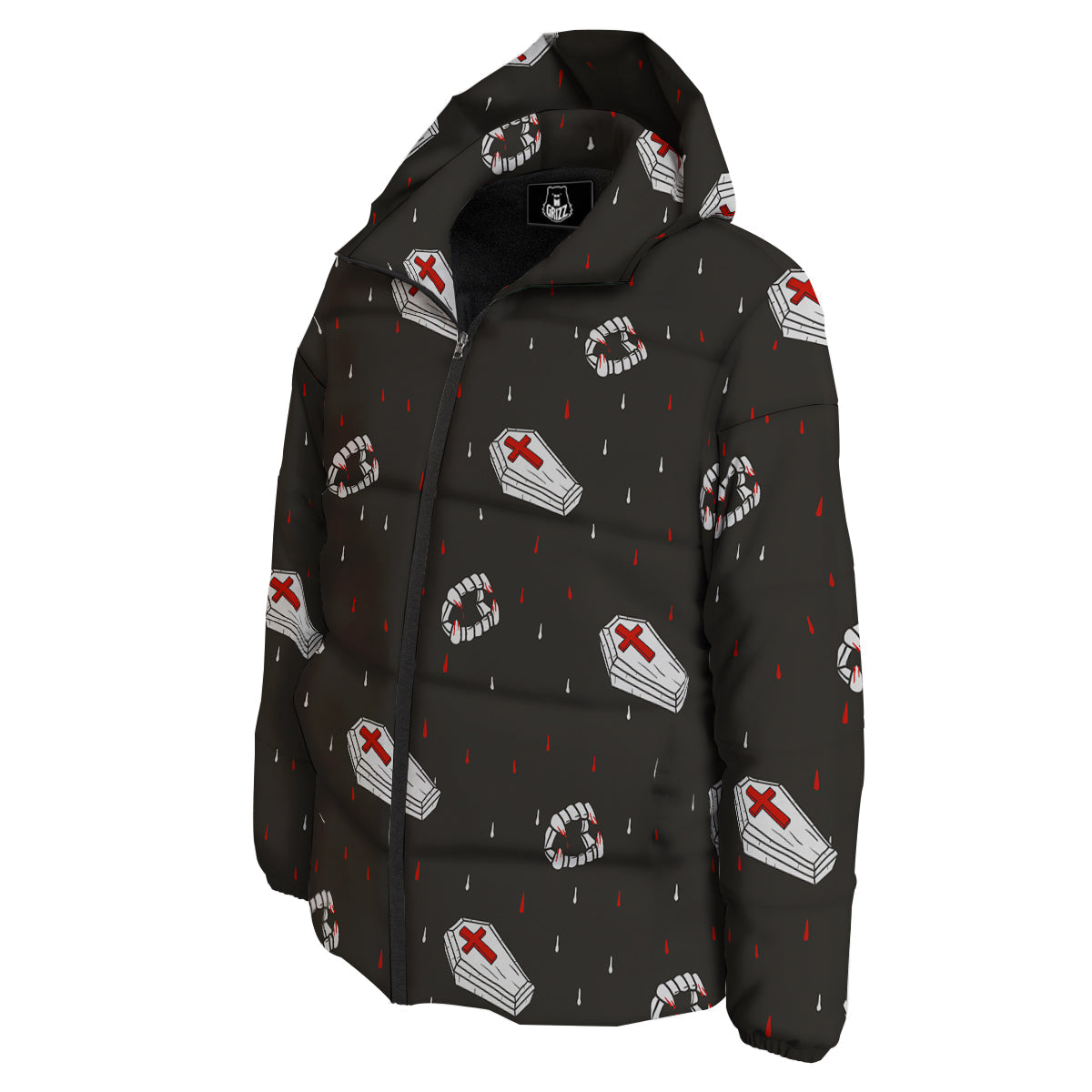 Coffin Vampire Print Pattern Down Jacket-grizzshop